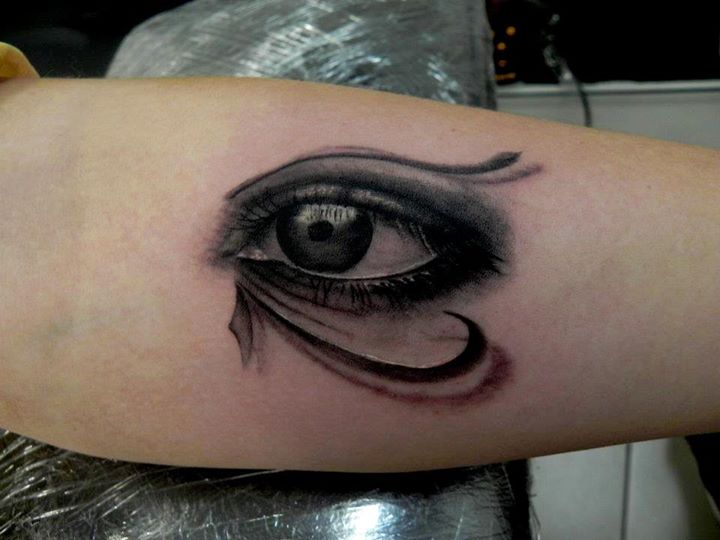 Amazing 3D Black And Grey Horus Eye Tattoo