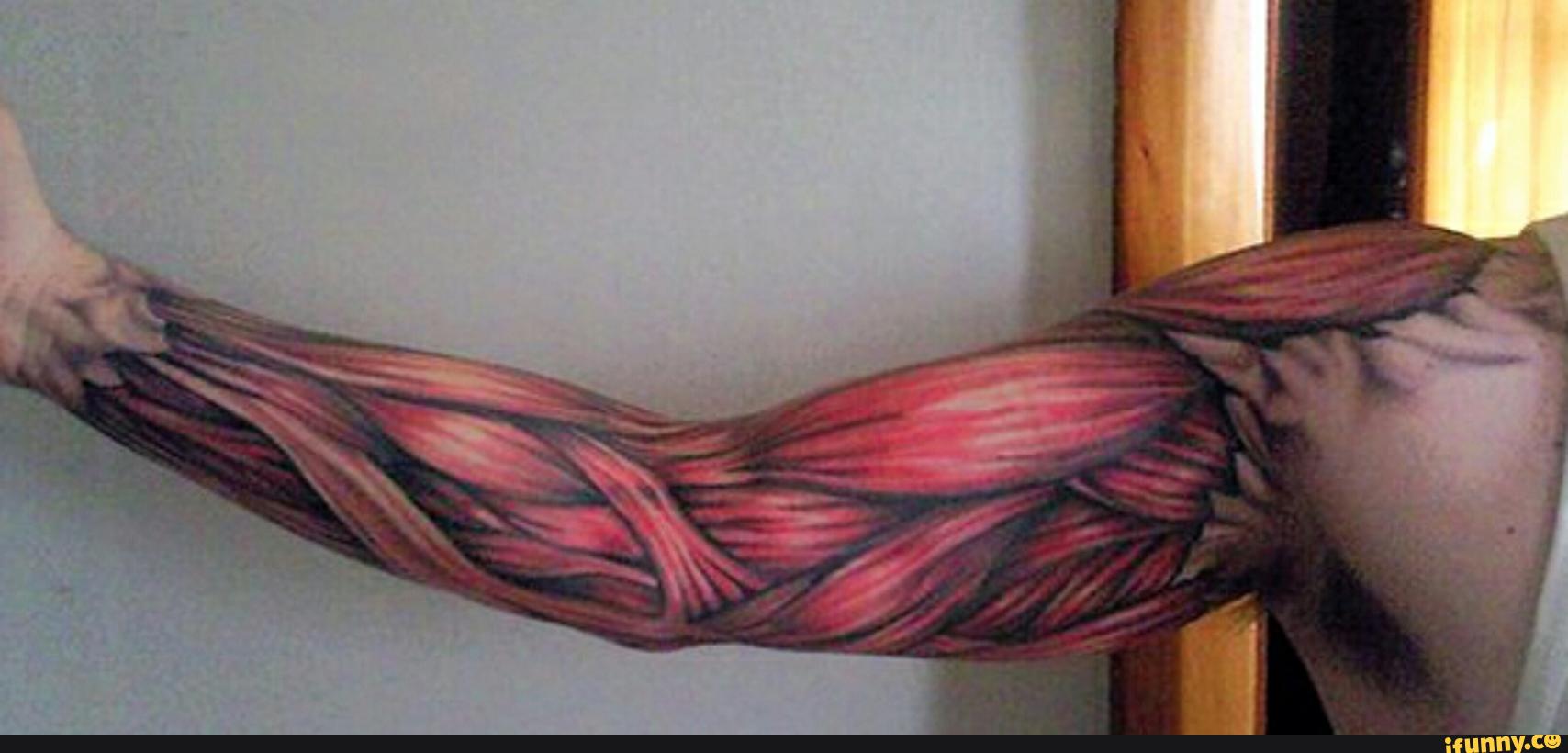 Amazing 3D Muscles Tattoo On Full Sleeve
