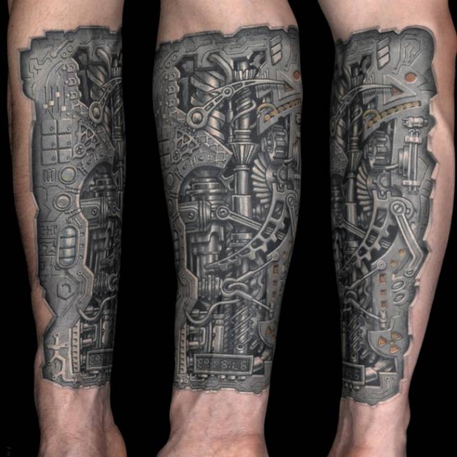 Amazing Black Mechanical Tattoo On Forearm