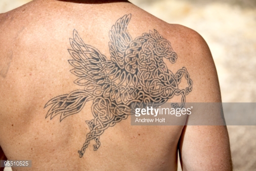 Amazing Celtic Pegasus Tattoo On Upper Back