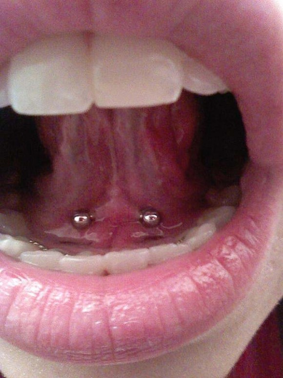 Amazing Frenulum Piercing With Silver Barbell