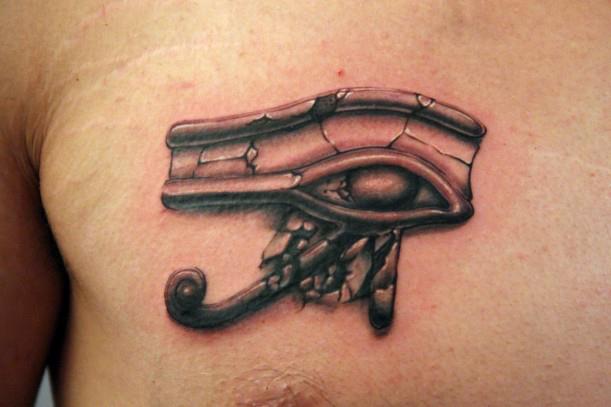 Amazing Grey 3D Horus Eye Tattoo On Right Chest