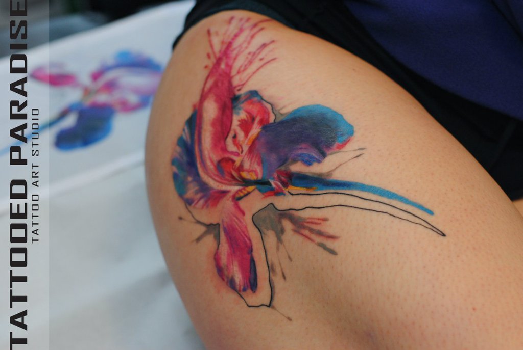 Amazing Iris Watercolor Tattoo