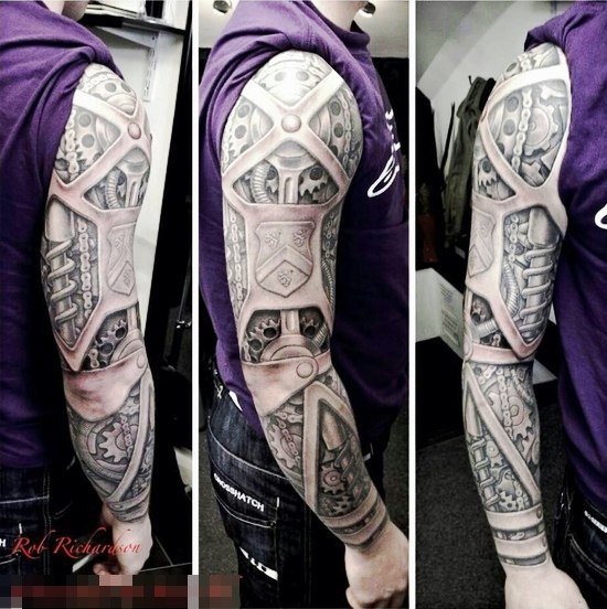 Amazing Mechanical Arm biomeachanical Tattoo On Full Sleeve