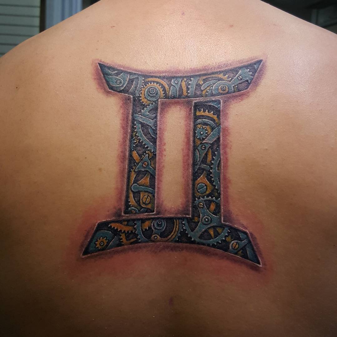 Amazing Mechanical Roman Numeral Tattoo On Upper Back