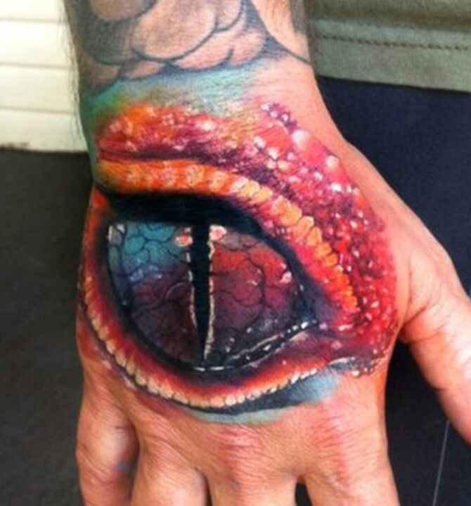 Amazing Scary 3D Reptile Eye Tattoo On Hand