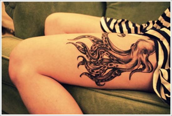 Amazing Sea Creature Octopus Tattoo On Left Thigh