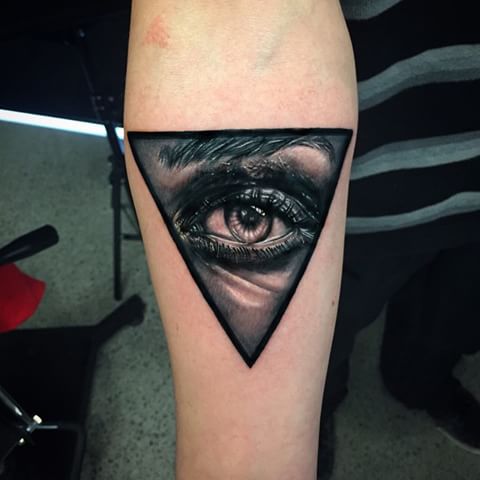 Amazing Triangle Eye Tattoo On Forearm