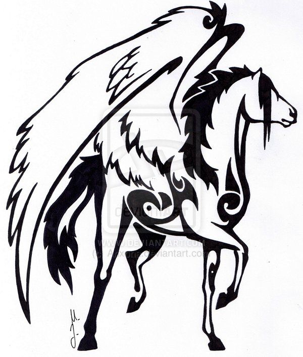 Amazing Tribal Pegasus Tattoo Stencil