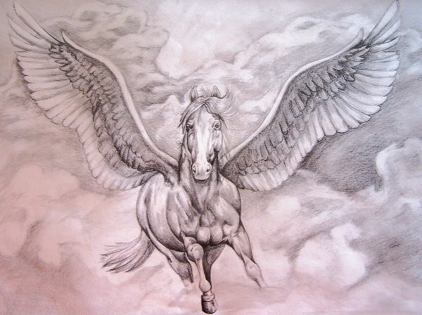 Amazing White Ink Flying Pegasus Tattoo Design
