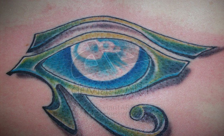 Attractive Blue Ink Horus Eye Tattoo