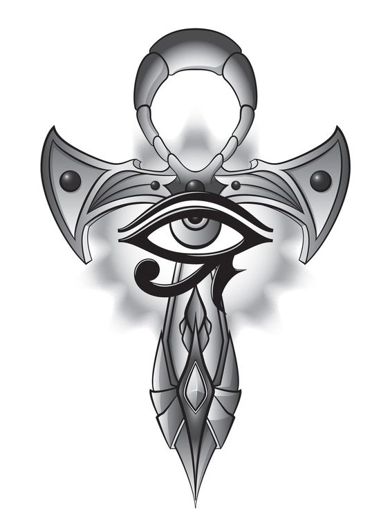 Attractive Grey Horus Eye With Ankh Tattoo Stencil