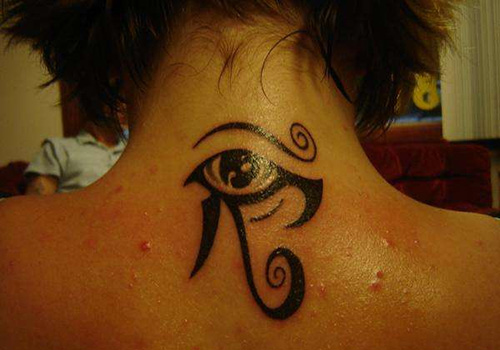 Attractive Horus Eye Back Neck Tattoo