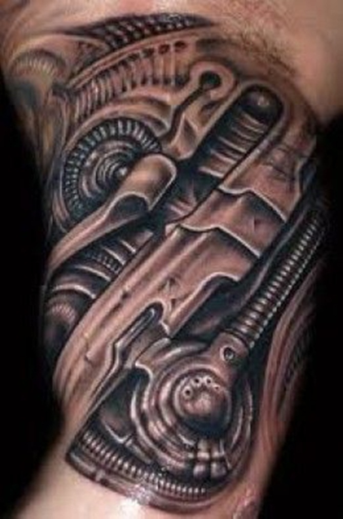Attractive Mechanical Engine Tattoo