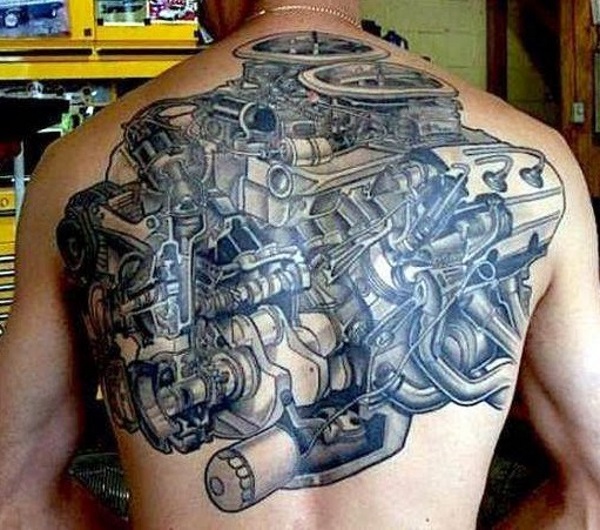 Attractive Mechanical Tattoo On Upper Back
