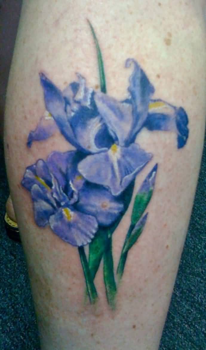 Attractive Purple Iris Flowers Tattoo
