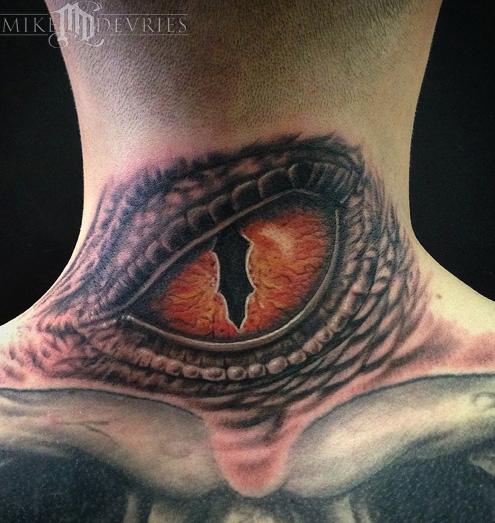 Awesome 3D Angry Reptile Eye Tattoo