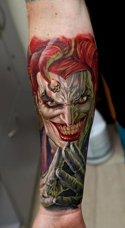 Awesome 3D Evil Jester Tattoo On Forearm