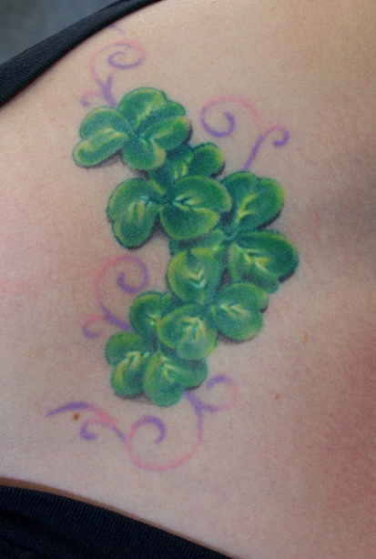 Awesome 3D Four Leaf Shamrocks Tattoo