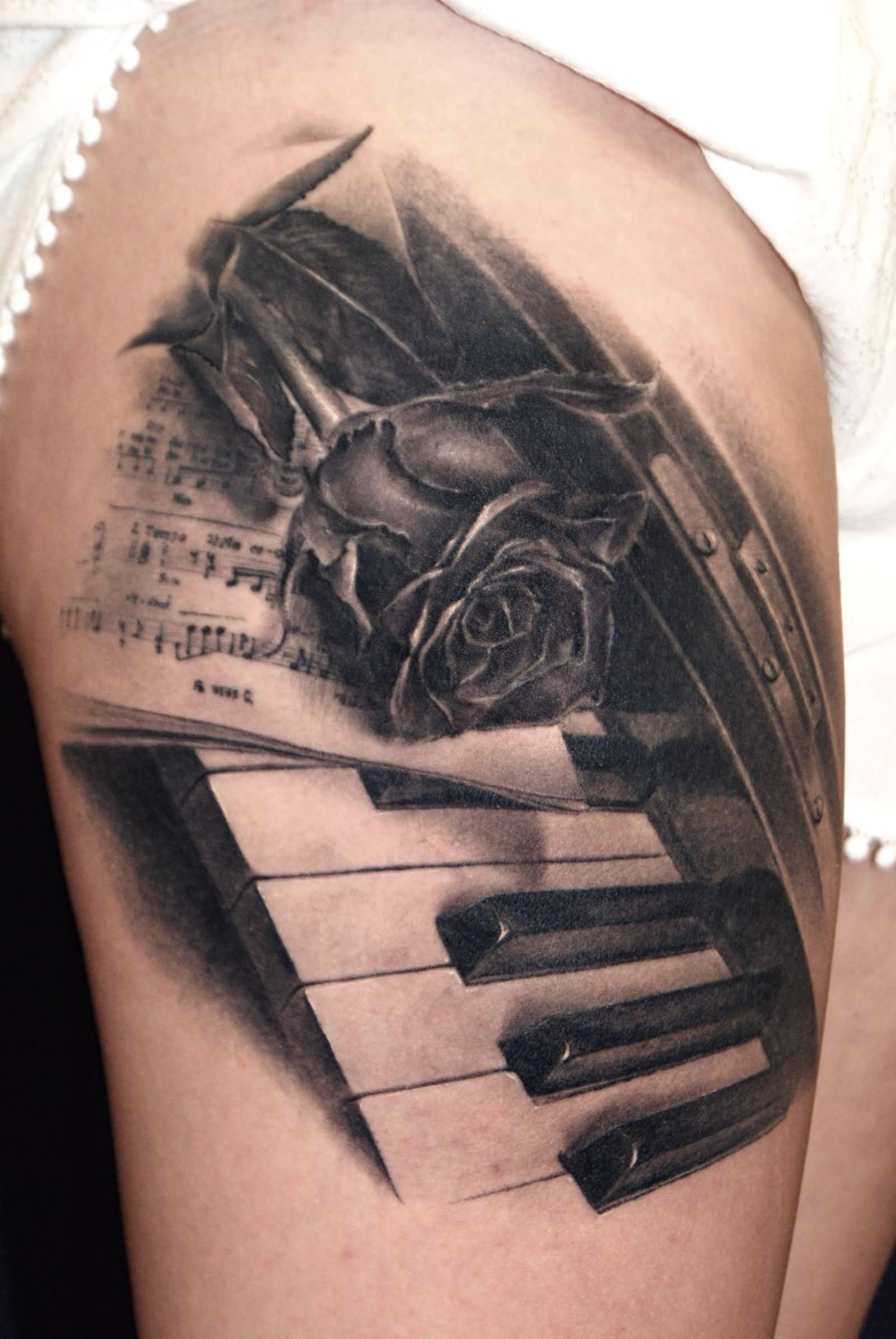 Awesome 3D Piano Keys With Rose Tattoo