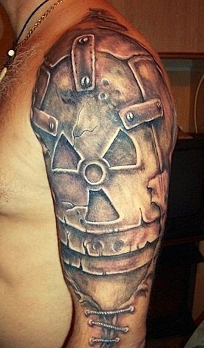 Awesome 3D Stiched Mechanical Tattoo On Left Half Sleeve
