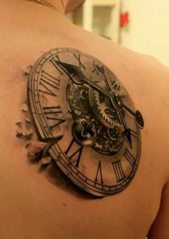 Awesome Black And Grey Realistic Mechanical Watch Tattoo