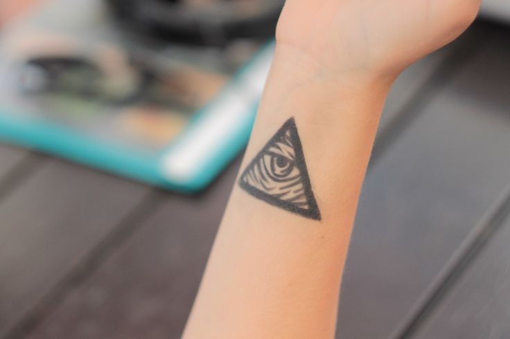 Awesome Black Ink Triangle Eye Tattoo On Wrist