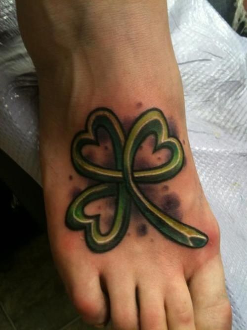 Awesome Celtic Shamrock Leaf Tattoo On Foot