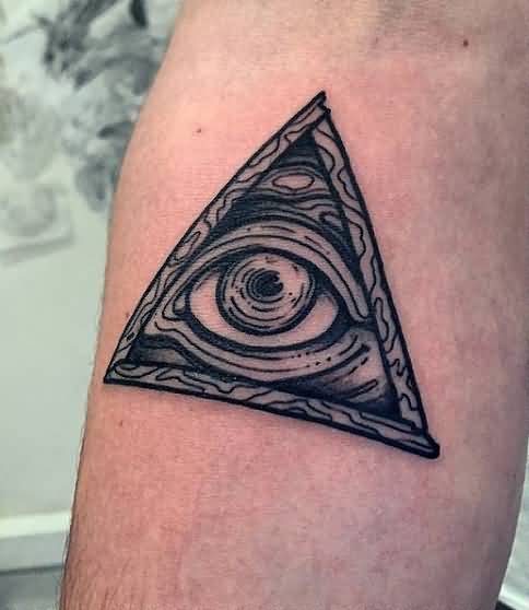 Awesome Dark Triangle Eye Tattoo On Forearm