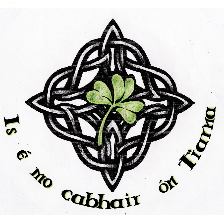 Awesome Grey Celtic Design With Shamrock Leaf Tattoo Design