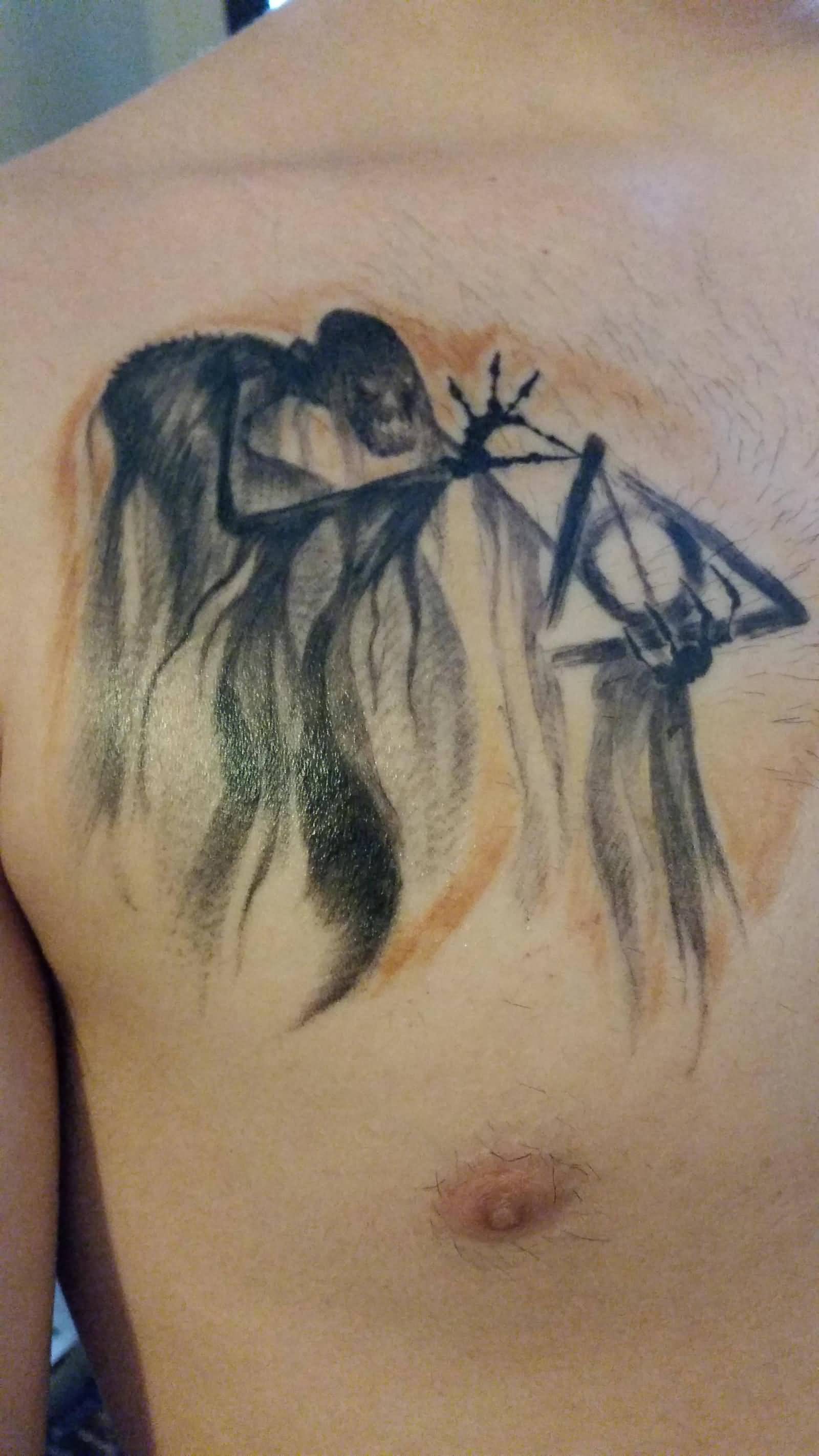 Awesome Harry Potter Deathly Hallows Tattoo On Right Chest By Paul