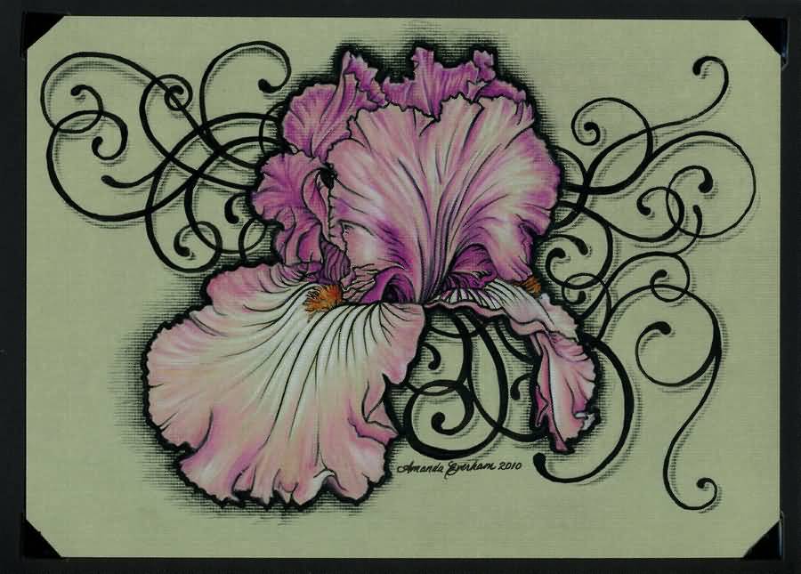 Awesome Iris Flower With Designs Tattoo Stencil