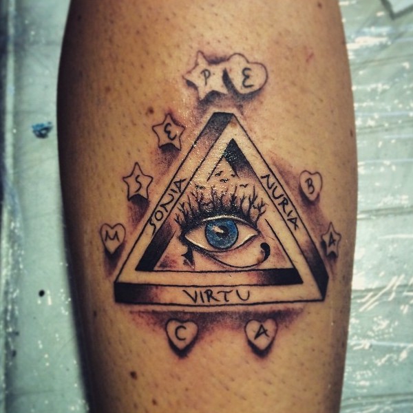 Awesome Realistic Color Triangle Eye Tattoo By Jose No