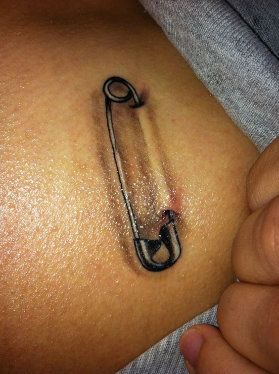 Awesome Realistic Safety Pin Tattoo