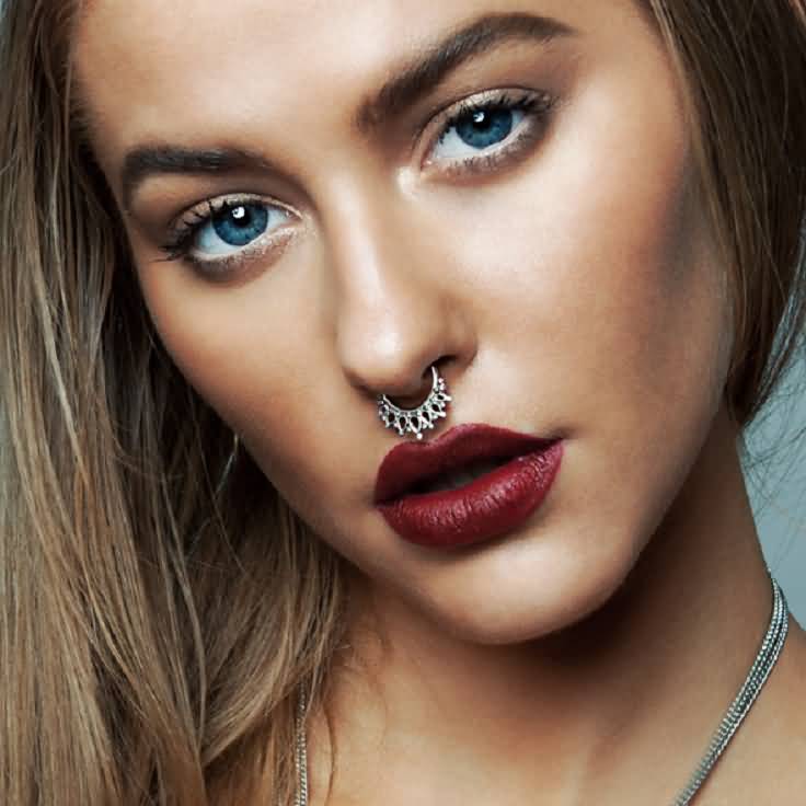 Awesome Septum Piercing With Silver Jewelry