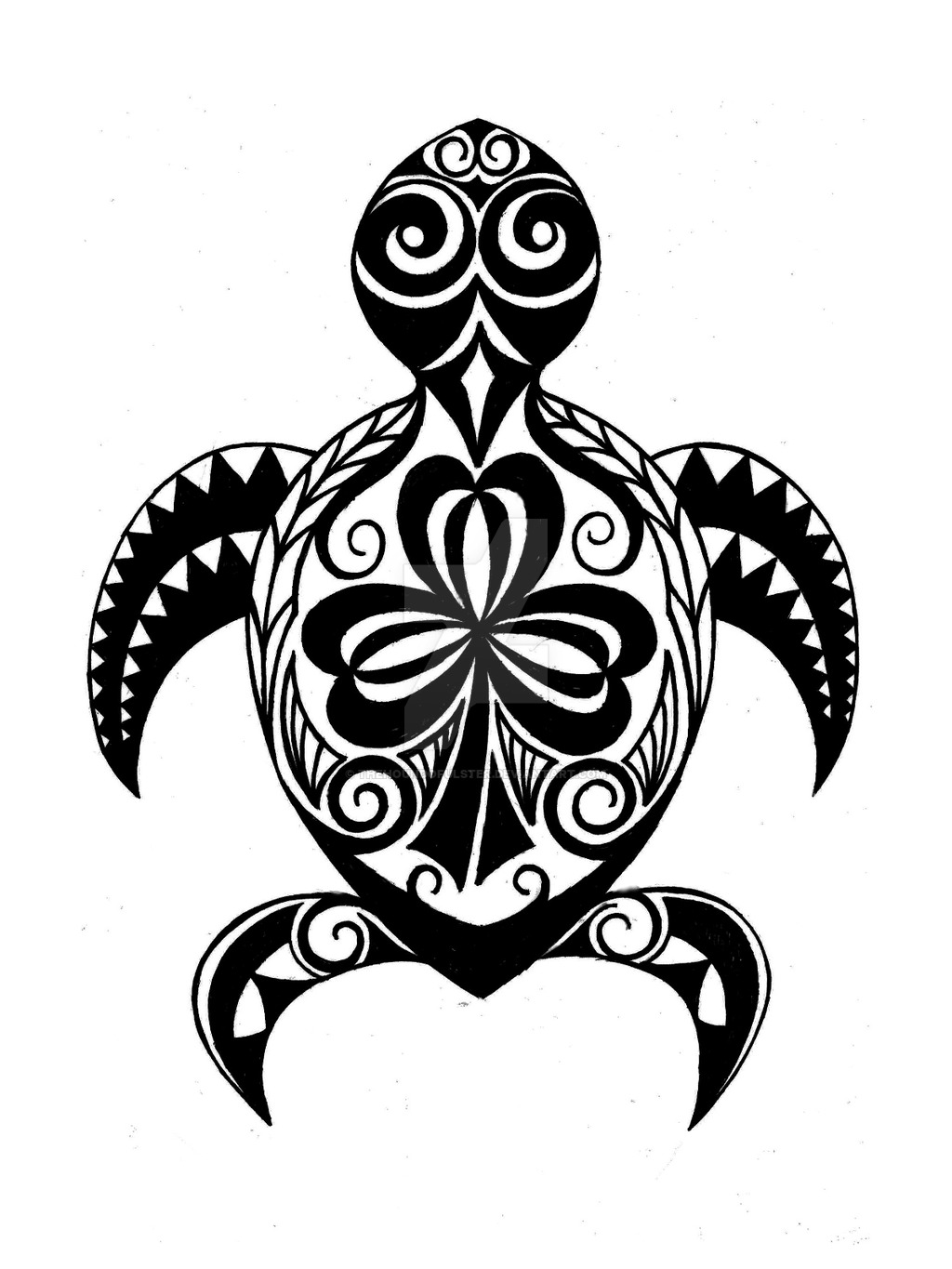 Awesome Shamrock On Hawaiian Triabal Turtle Back Tattoo Design By Thehoundofulster
