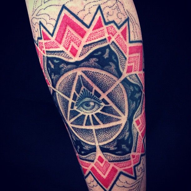 Awesome Triangle Eye In Mandala Flower Tattoo