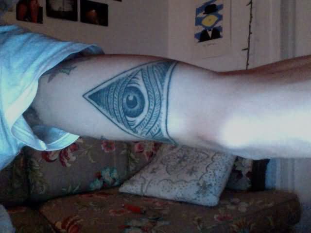 Awesome Triangle Eye Tattoo On Bicep