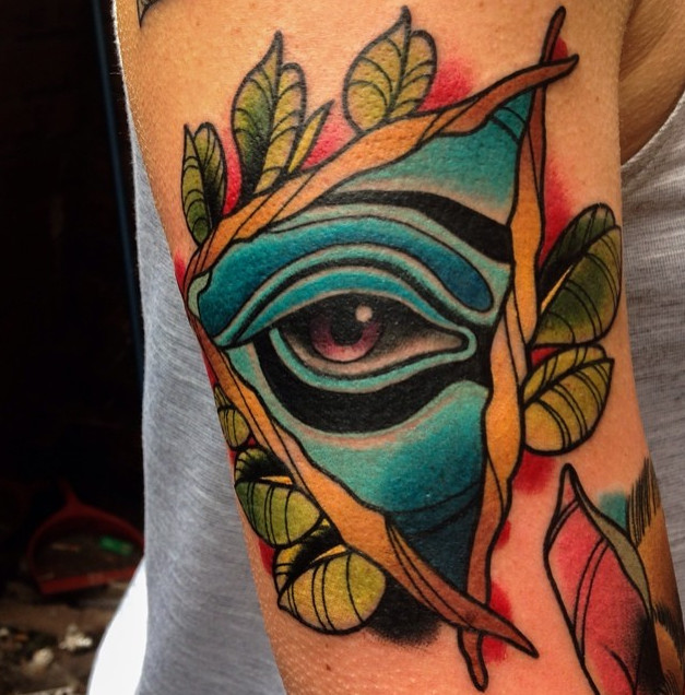 Awesome Triangle Eye Traditional Tattoo On Half Sleeve