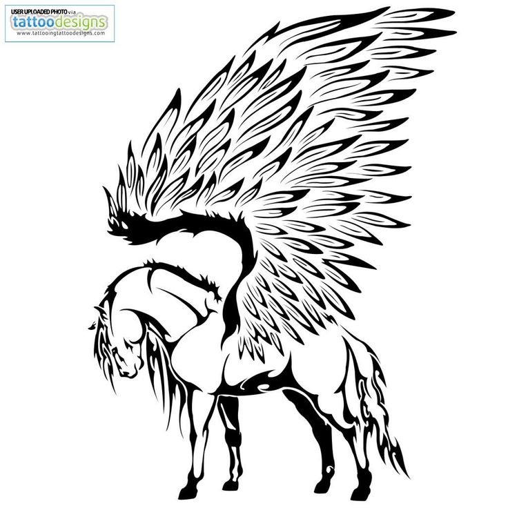 Awesome Tribal Pegasus Having Large Wings Tattoo Stencil