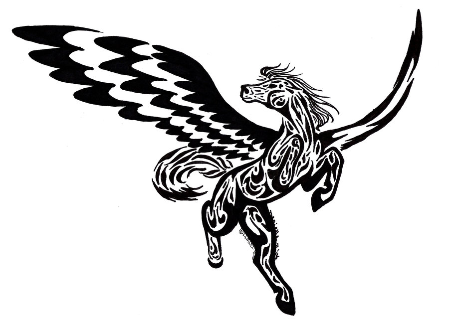 Awesome Tribal Pegasus Tattoo Stencil