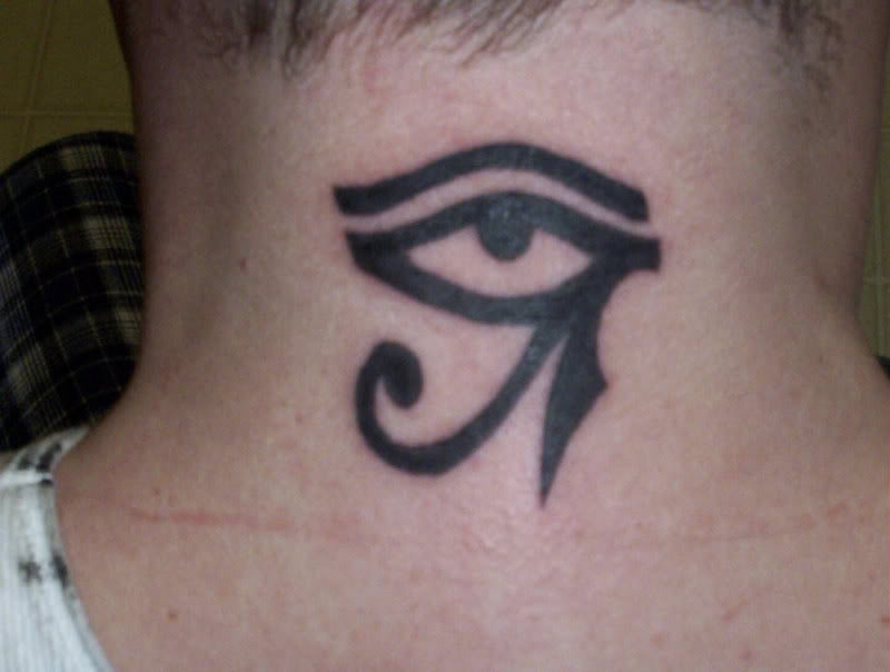 Awful Horus Eye Tattoo On Back Neck