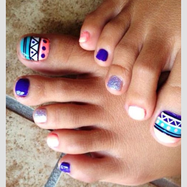 Aztec Tribal Toe Nail Art Design Idea
