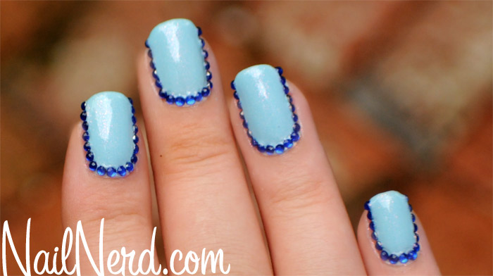 Baby Blue Nails With Rhinestones Design