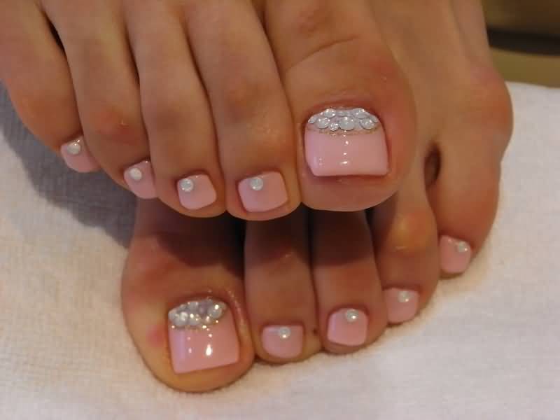 Baby Pink Toe Nails Glitter Nail Art
