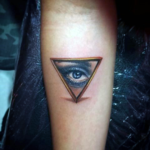 Beautiful 3D Triangle Eye Tattoo On Forearm