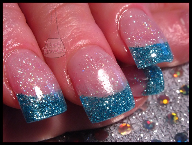 Beautiful Blue Glitter Tip Nail Art Design Idea