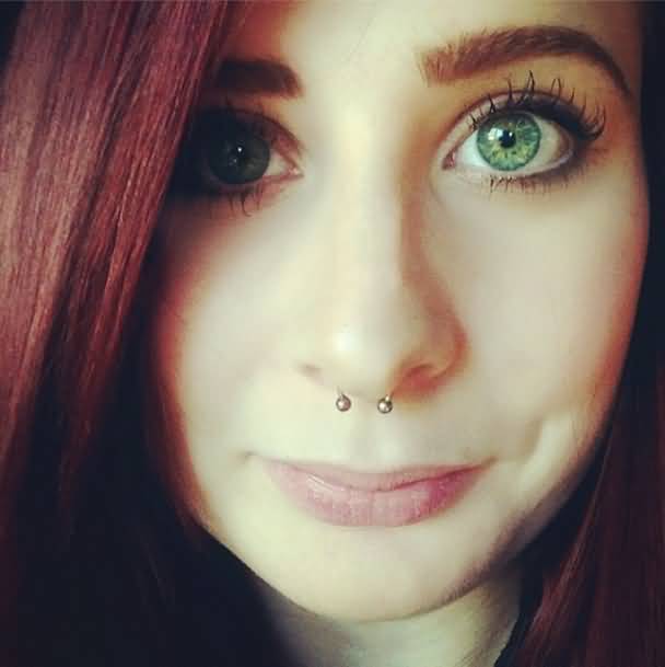 Beautiful Girl Have Septum Piercing With Circular Barbell