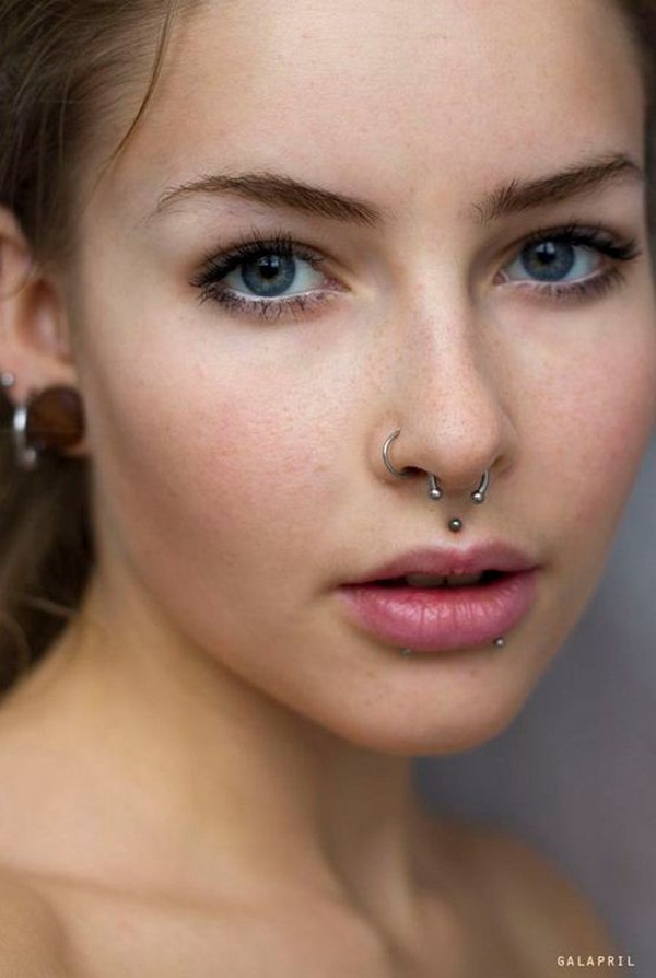 Beautiful Lower Lip And Nostril Piercings