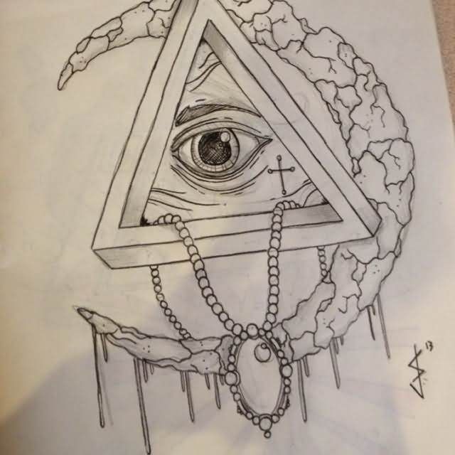 Beautiful Moon And Triangle Eye Tattoo Design
